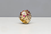 Todd Reed Ring with morganite (11.59ctw), rubies (3.12ctw) and cabochon diamonds (8.82ctw) in 18k yellow gold.